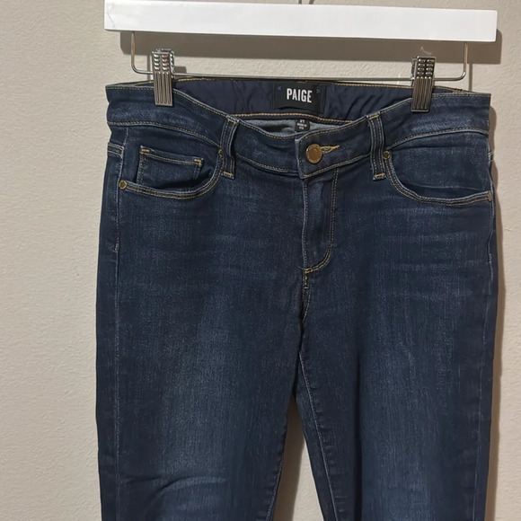 PAIGE skyline ankle peg jeans size 27 EUC dark wash premium denim emery blue - Picture 2 of 13